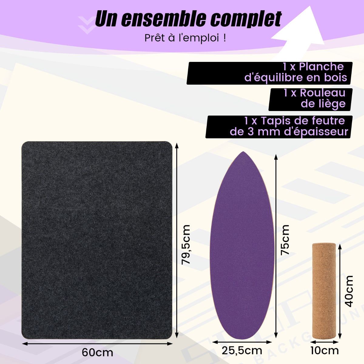Planche D’Entraînement Pour L’Équilibre Avec Rouleau Et Tapis Antidérapant Pour Skateboard Hockey Snowboard 8 Couleurs Au Choix