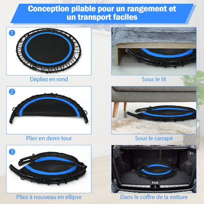 Trampoline De Fitness Pliable 101Cm Avec 2 Bandes De Résistance Main Courante Hauteur Réglable Charge 150 Kg Pour Enfants Bleu/Vert/Rouge