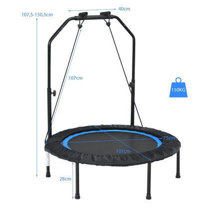 Trampoline De Fitness Pliable 101Cm Avec 2 Bandes De Résistance Main Courante Hauteur Réglable Charge 150 Kg Pour Enfants Bleu/Vert/Rouge