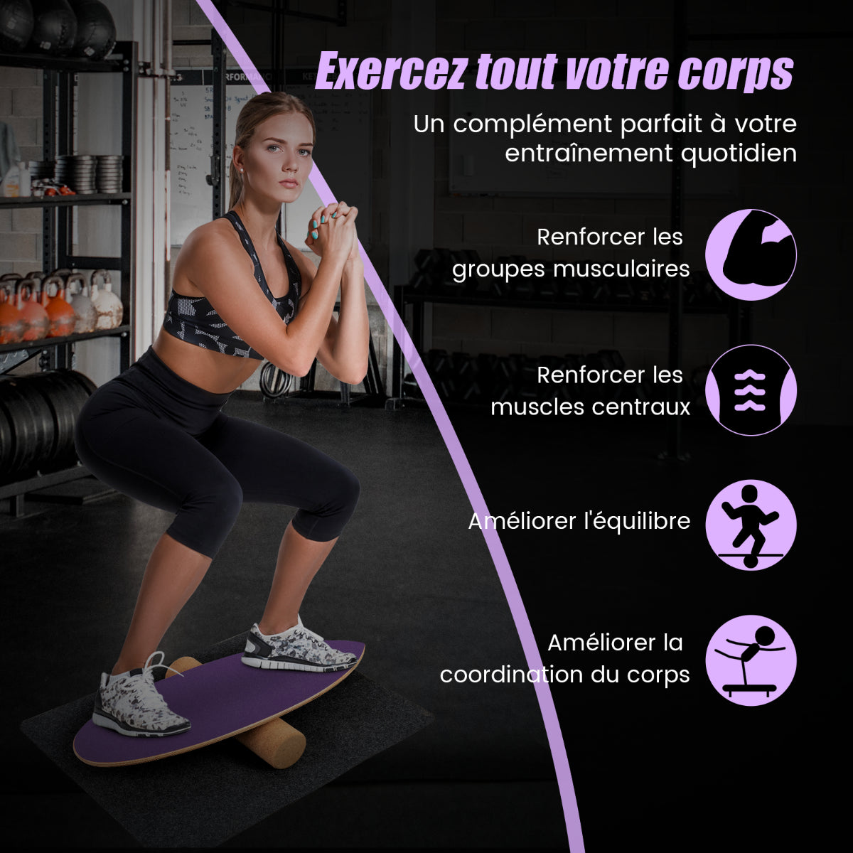 Planche D’Entraînement Pour L’Équilibre Avec Rouleau Et Tapis Antidérapant Pour Skateboard Hockey Snowboard 8 Couleurs Au Choix