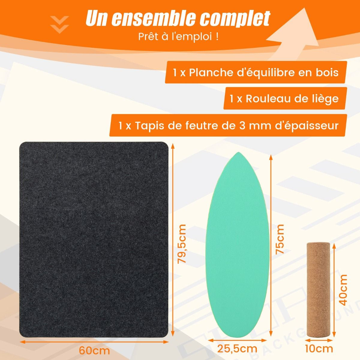 Planche D’Entraînement Pour L’Équilibre Avec Rouleau Et Tapis Antidérapant Pour Skateboard Hockey Snowboard 8 Couleurs Au Choix