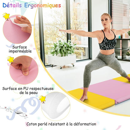 Tapis De Gymnastique Pliable En 3 Parties Antidérapant Avec 2 Poignées Tapis De Chute De Yoga 10 Couleurs Au Choix