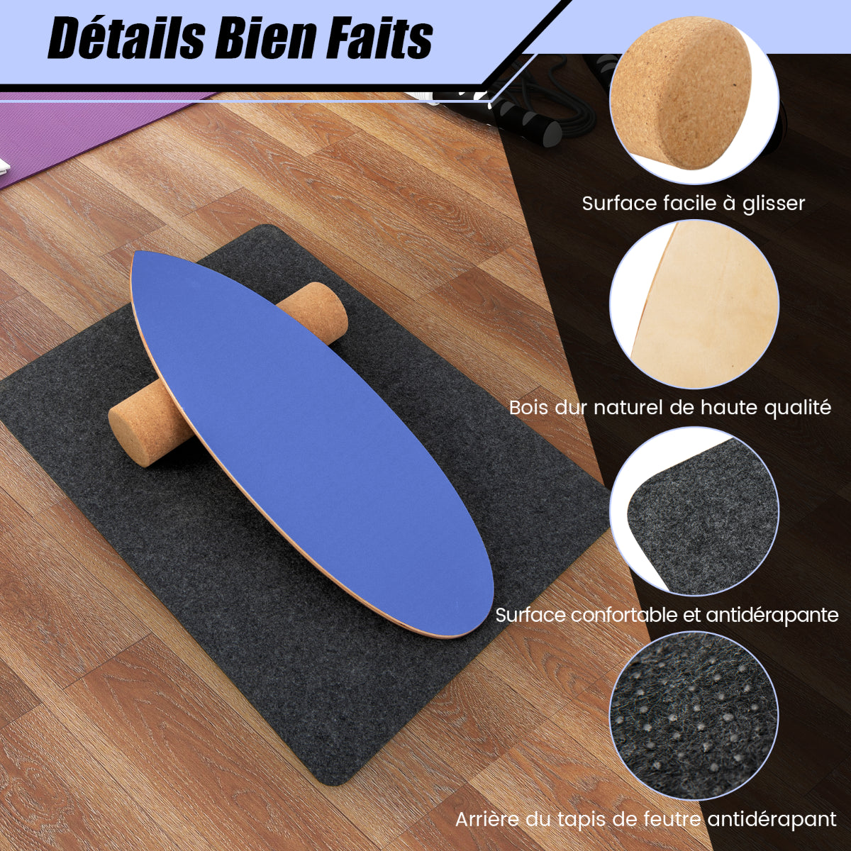 Planche D’Entraînement Pour L’Équilibre Avec Rouleau Et Tapis Antidérapant Pour Skateboard Hockey Snowboard 8 Couleurs Au Choix