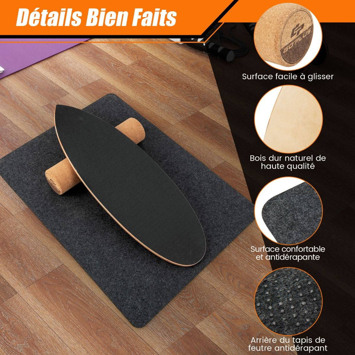 Planche D’Entraînement Pour L’Équilibre Avec Rouleau Et Tapis Antidérapant Pour Skateboard Hockey Snowboard 8 Couleurs Au Choix