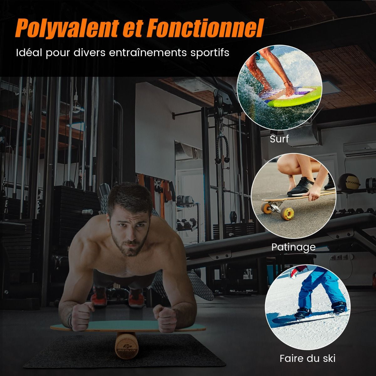 Planche D’Entraînement Pour L’Équilibre Avec Rouleau Et Tapis Antidérapant Pour Skateboard Hockey Snowboard 8 Couleurs Au Choix