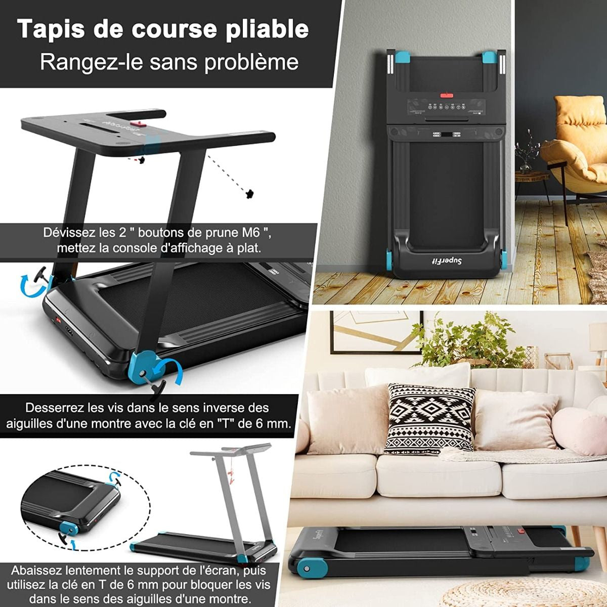 Tapis De Course Electrique Tapis De Fitness Pliable Pour Maison Avec Application De Contrôle Argent/Bleu/Rouge