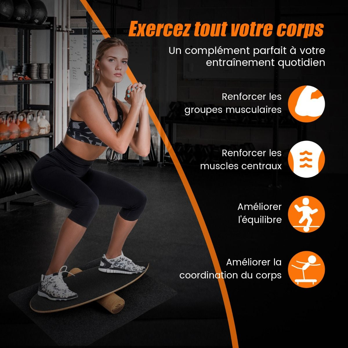 Planche D’Entraînement Pour L’Équilibre Avec Rouleau Et Tapis Antidérapant Pour Skateboard Hockey Snowboard 8 Couleurs Au Choix