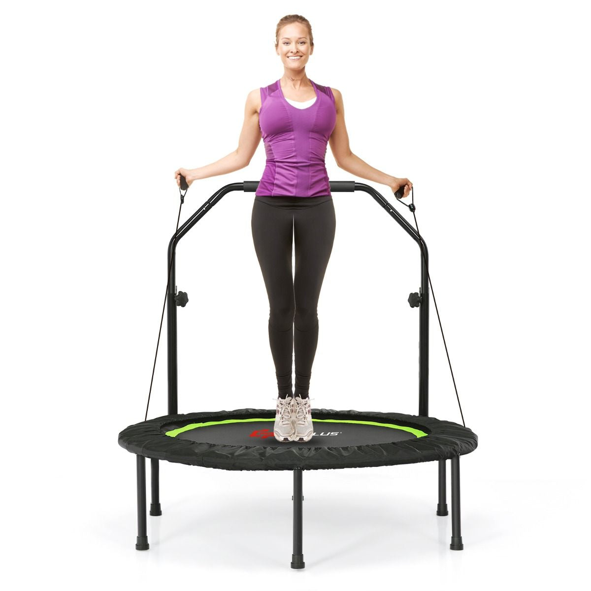Trampoline De Fitness Pliable 101Cm Avec 2 Bandes De Résistance Main Courante Hauteur Réglable Charge 150 Kg Pour Enfants Bleu/Vert/Rouge