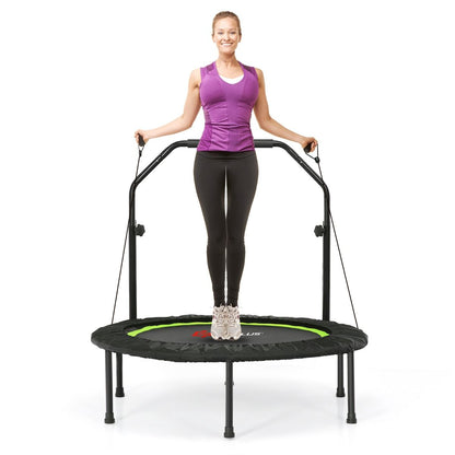 Trampoline De Fitness Pliable 101Cm Avec 2 Bandes De Résistance Main Courante Hauteur Réglable Charge 150 Kg Pour Enfants Bleu/Vert/Rouge