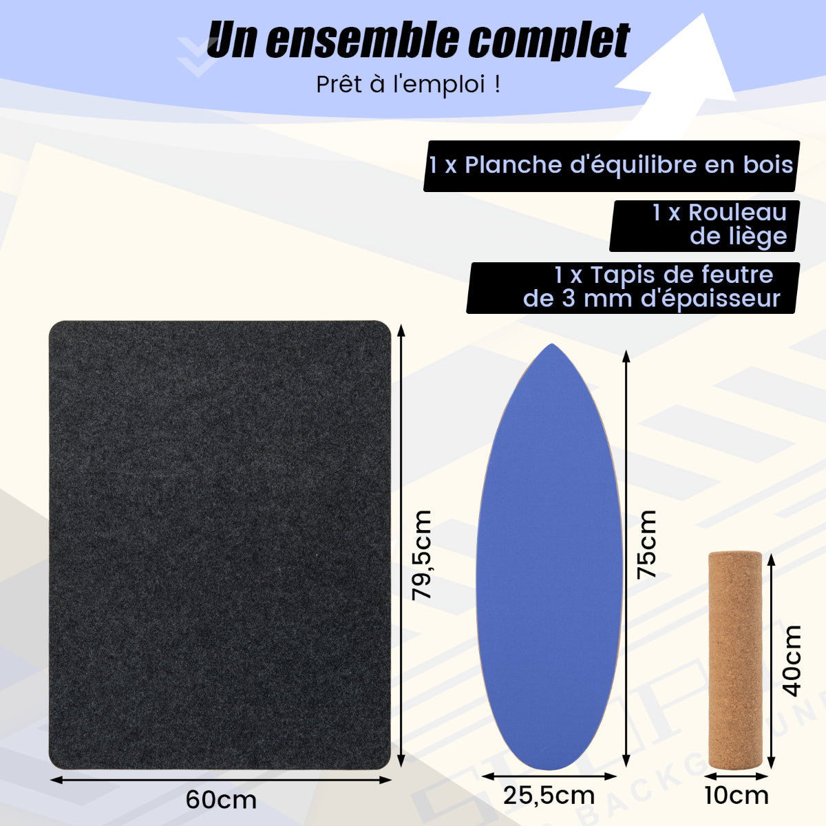Planche D’Entraînement Pour L’Équilibre Avec Rouleau Et Tapis Antidérapant Pour Skateboard Hockey Snowboard 8 Couleurs Au Choix