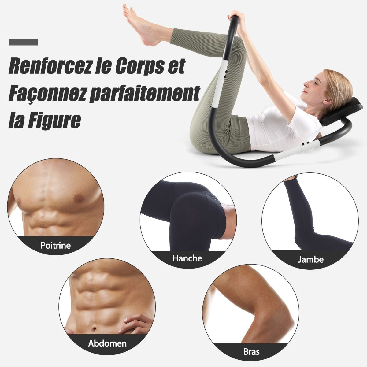 Appareil Abdominaux À Bascule Avec Appuie-Tête Rembourré Ergonomique Et Portable Pour Entraînement De Musculation À Domicile Blanc/Noir