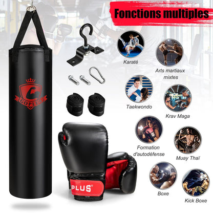 Sac De Frappe Lourd 100X30Cm 28,5 Kg Sac De Boxe Suspendus Pour Adulte Avec Gants De Boxes Suspension Support