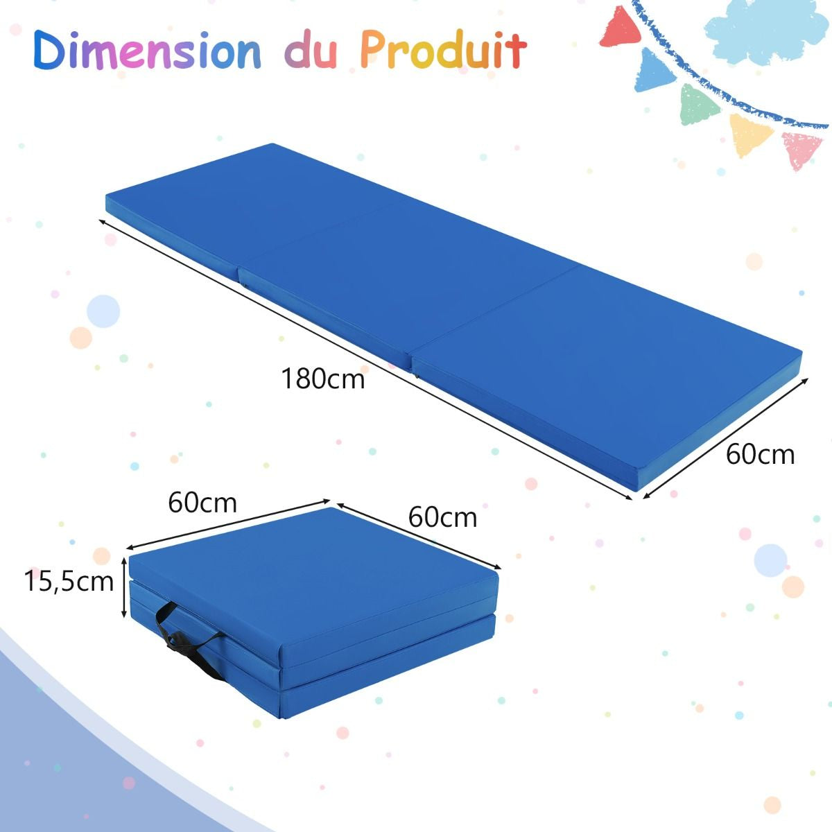 Tapis De Gymnastique Pliable En 3 Parties Antidérapant Avec 2 Poignées Tapis De Chute De Yoga 10 Couleurs Au Choix