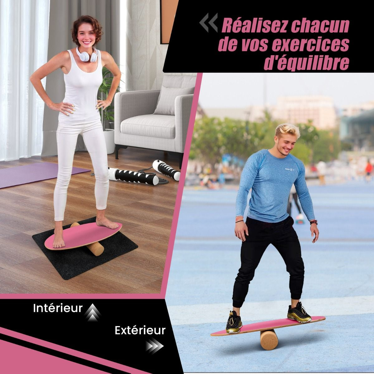 Planche D’Entraînement Pour L’Équilibre Avec Rouleau Et Tapis Antidérapant Pour Skateboard Hockey Snowboard 8 Couleurs Au Choix