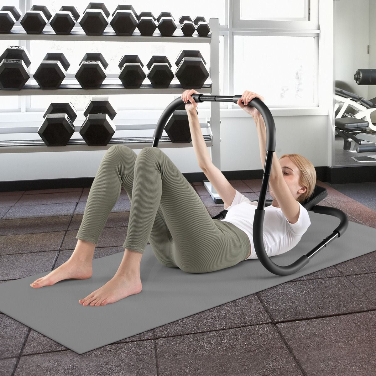 Appareil Abdominaux À Bascule Avec Appuie-Tête Rembourré Ergonomique Et Portable Pour Entraînement De Musculation À Domicile Blanc/Noir
