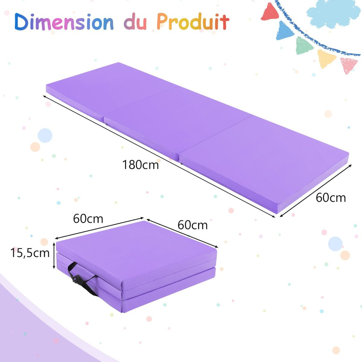 Tapis De Gymnastique Pliable En 3 Parties Antidérapant Avec 2 Poignées Tapis De Chute De Yoga 10 Couleurs Au Choix