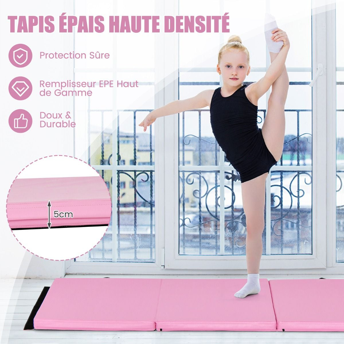 Tapis De Gymnastique Pliable En 3 Parties Antidérapant Avec 2 Poignées Tapis De Chute De Yoga 10 Couleurs Au Choix