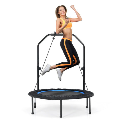 Trampoline De Fitness Pliable 101Cm Avec 2 Bandes De Résistance Main Courante Hauteur Réglable Charge 150 Kg Pour Enfants Bleu/Vert/Rouge