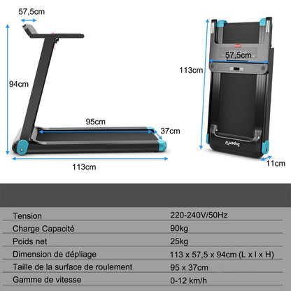 Tapis De Course Electrique Tapis De Fitness Pliable Pour Maison Avec Application De Contrôle Argent/Bleu/Rouge