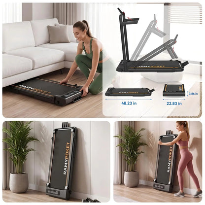 Foldable Incline Walking Pad 15%, Treadmill 12 Km/H, App/Led, Desk Walking Pad 150Kg Max Load