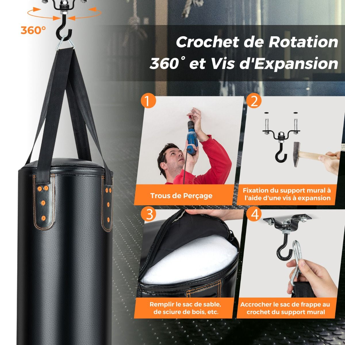 Sac De Frappe 16KG 4 En 1 Et 2 Gants Ensemble De Sac De Boxe Suspendu Avec Bandage Pour Les Mains Chaînes De Suspension Double Couture