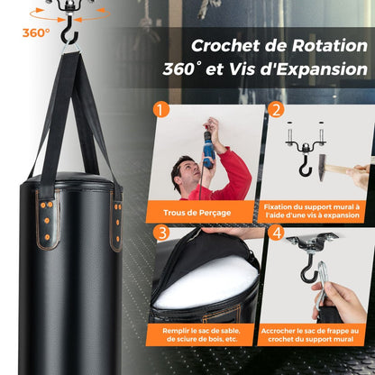 Sac De Frappe 16KG 4 En 1 Et 2 Gants Ensemble De Sac De Boxe Suspendu Avec Bandage Pour Les Mains Chaînes De Suspension Double Couture