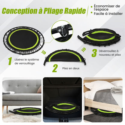 Trampoline De Fitness Pliable 101Cm Avec 2 Bandes De Résistance Main Courante Hauteur Réglable Charge 150 Kg Pour Enfants Bleu/Vert/Rouge