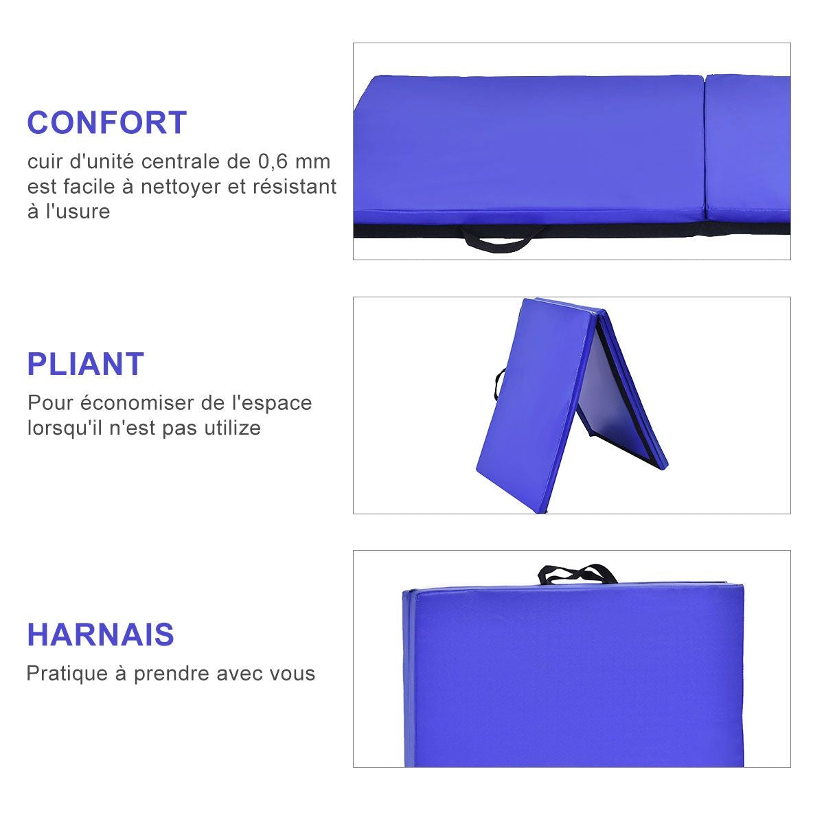 Tapis De Sol Gymnastique Tapis De Yoga Natte De Gym Matelas Fitness Pliable Portable Violet/Bleu