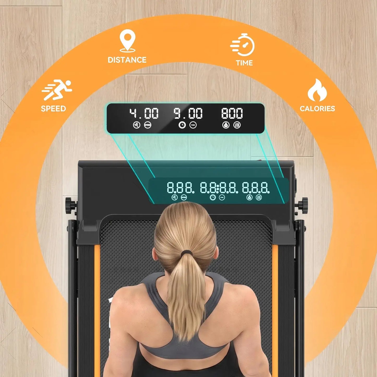 Foldable Incline Walking Pad 15%, Treadmill 12 Km/H, App/Led, Desk Walking Pad 150Kg Max Load