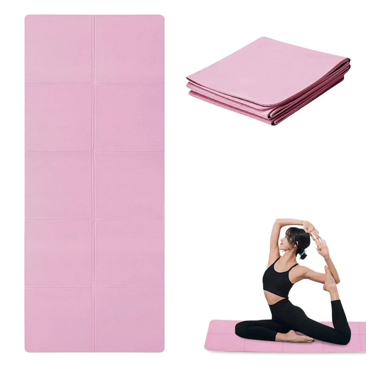 Pink Foldable Yoga Mat Eco Friendly EVA Folding Travel Fitness Exercise Mat 3/4/6Mm Thicknesses for Yoga Pilates Workouts