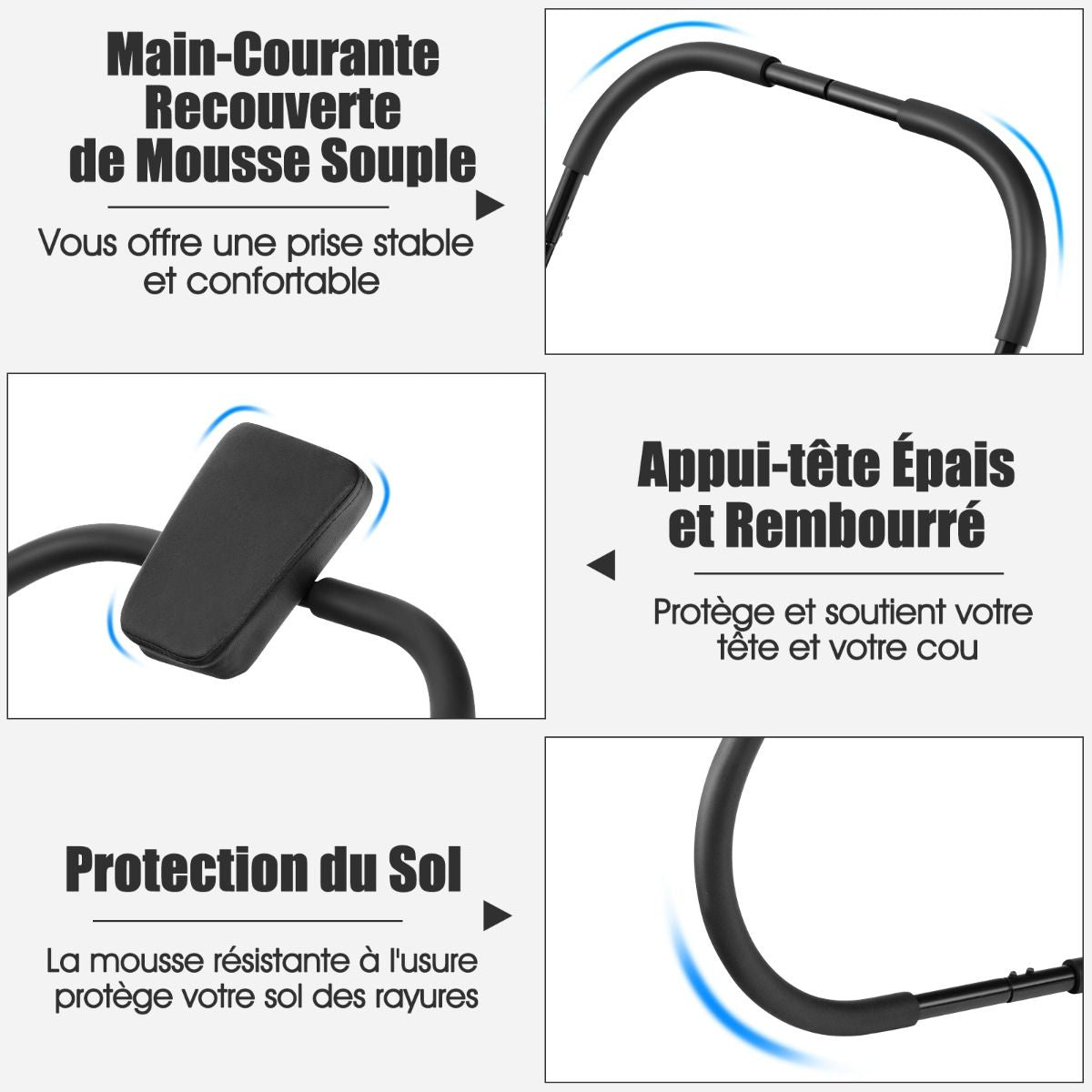Appareil Abdominaux À Bascule Avec Appuie-Tête Rembourré Ergonomique Et Portable Pour Entraînement De Musculation À Domicile Blanc/Noir
