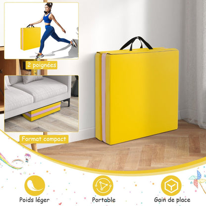 Tapis De Gymnastique Pliable En 3 Parties Antidérapant Avec 2 Poignées Tapis De Chute De Yoga 10 Couleurs Au Choix