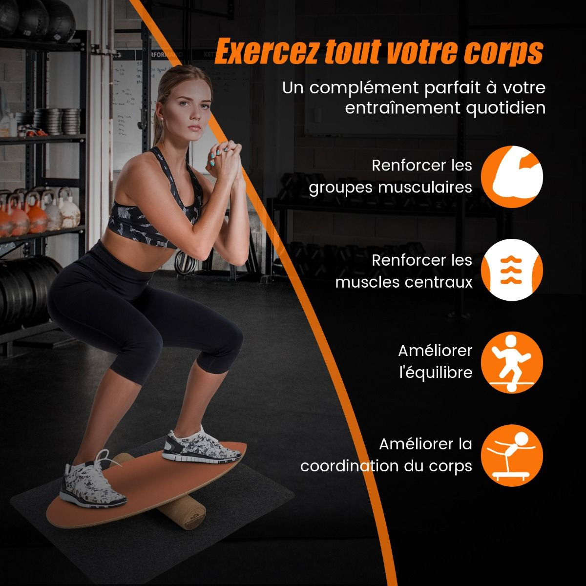Planche D’Entraînement Pour L’Équilibre Avec Rouleau Et Tapis Antidérapant Pour Skateboard Hockey Snowboard 8 Couleurs Au Choix