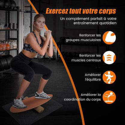 Planche D’Entraînement Pour L’Équilibre Avec Rouleau Et Tapis Antidérapant Pour Skateboard Hockey Snowboard 8 Couleurs Au Choix