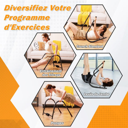 Entraîneur De Fitness AB Machine Abdominale Pliable Avec Soutien Rembourré Pour Tête/Cou Redressements Assis Noir/Argent