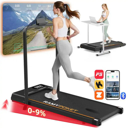 Foldable Incline Walking Pad 15%, Treadmill 12 Km/H, App/Led, Desk Walking Pad 150Kg Max Load