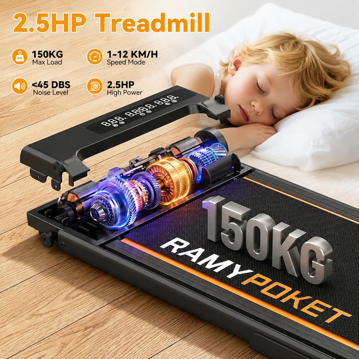 Foldable Incline Walking Pad 15%, Treadmill 12 Km/H, App/Led, Desk Walking Pad 150Kg Max Load