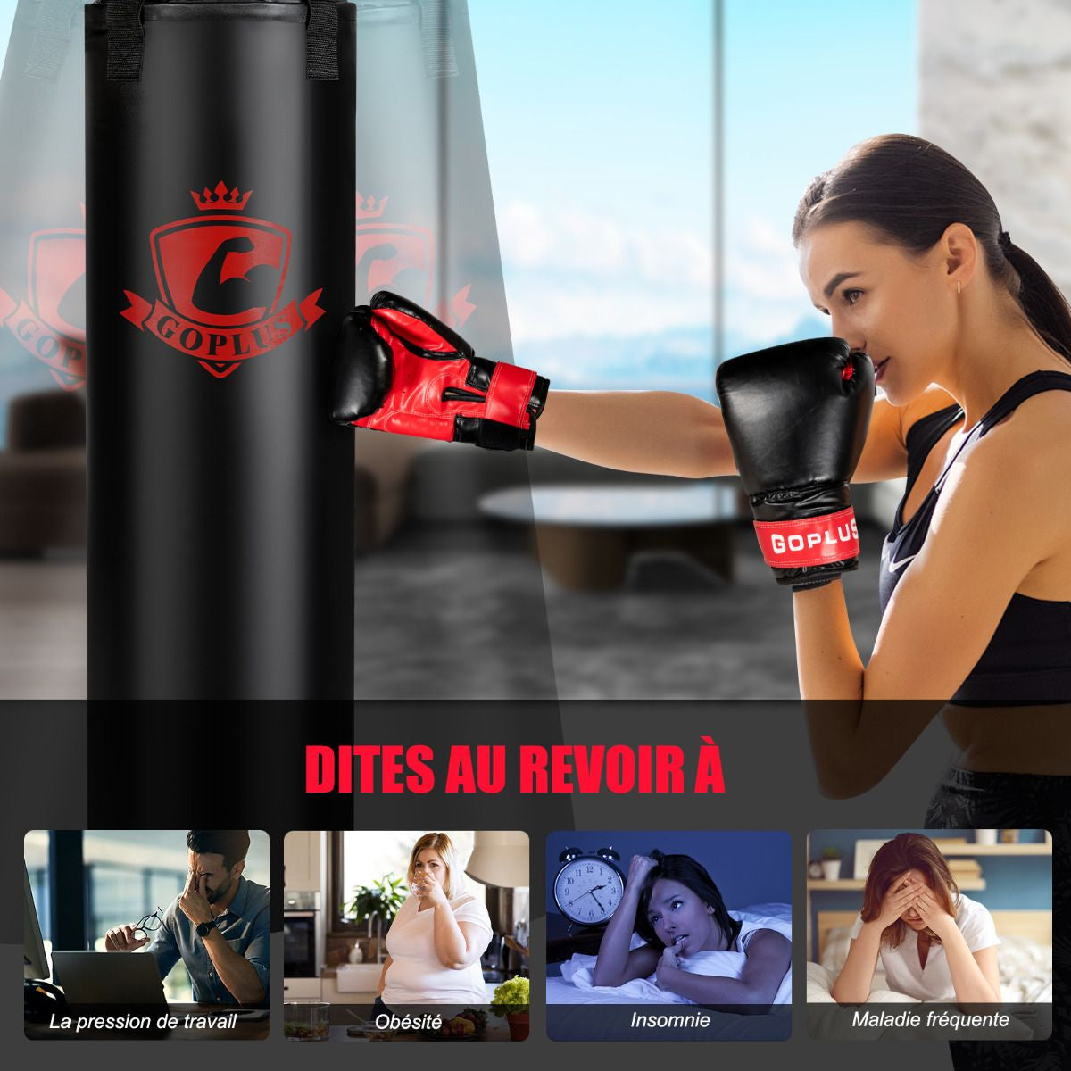 Sac De Frappe Lourd 100X30Cm 28,5 Kg Sac De Boxe Suspendus Pour Adulte Avec Gants De Boxes Suspension Support