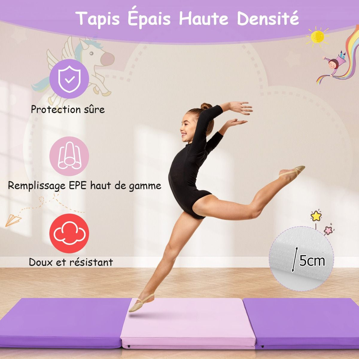 Tapis De Gymnastique Pliable En 3 Parties Antidérapant Avec 2 Poignées Tapis De Chute De Yoga 10 Couleurs Au Choix
