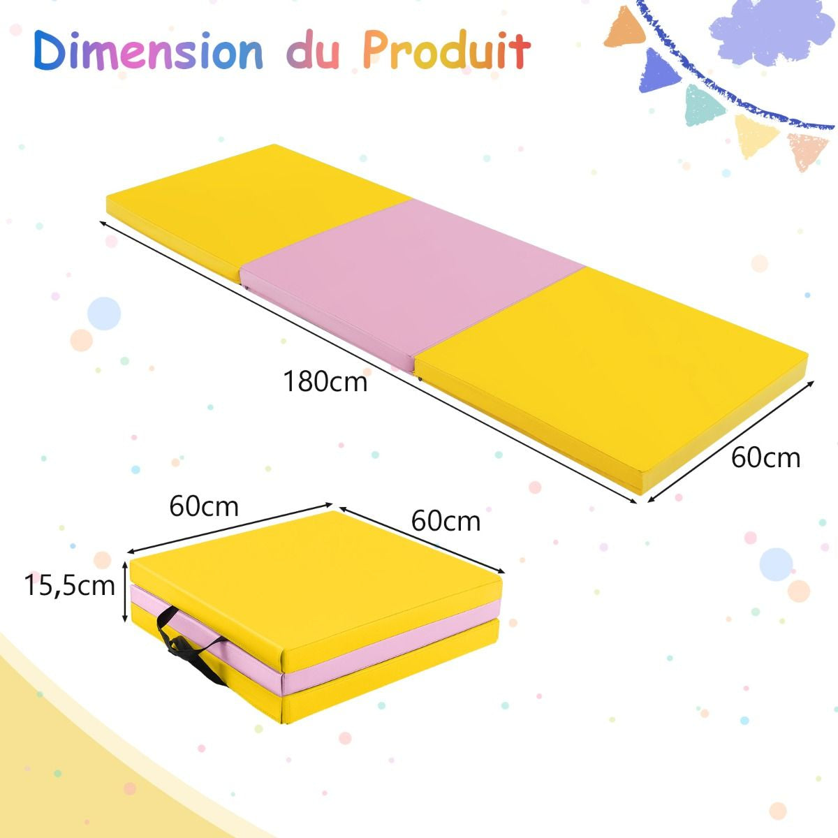 Tapis De Gymnastique Pliable En 3 Parties Antidérapant Avec 2 Poignées Tapis De Chute De Yoga 10 Couleurs Au Choix