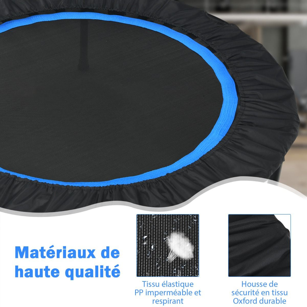 Trampoline De Fitness Pliable 101Cm Avec 2 Bandes De Résistance Main Courante Hauteur Réglable Charge 150 Kg Pour Enfants Bleu/Vert/Rouge