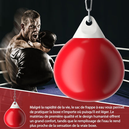 Sac De Frappe À Eau Avec Crochet Chaîne Métallique Réglable Boucles D'Assurance Et Injection D'Eau Pour Boxe Suspendue Charge Max 50KG Blanc/Noir/Bleu/Rouge