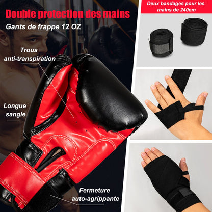 Sac De Frappe Lourd 100X30Cm 28,5 Kg Sac De Boxe Suspendus Pour Adulte Avec Gants De Boxes Suspension Support