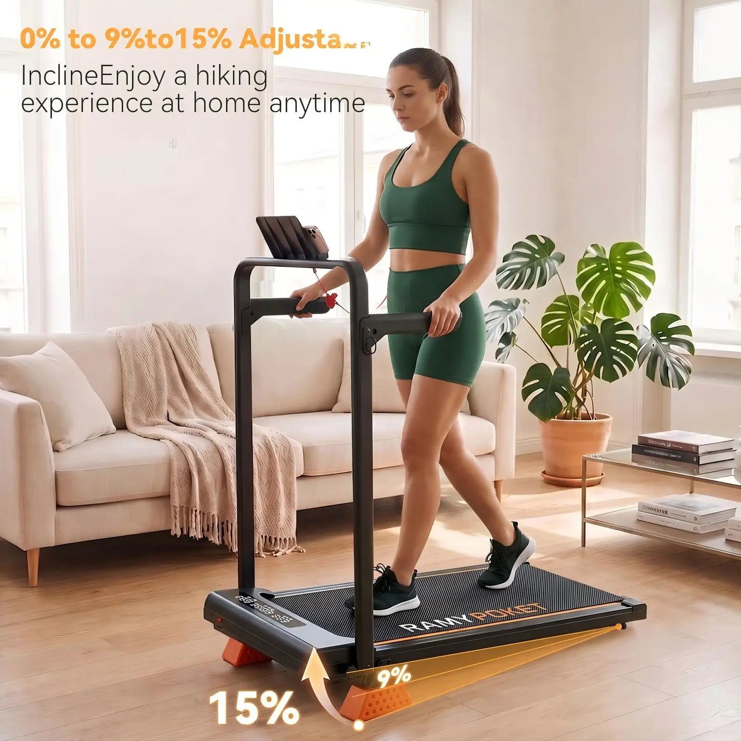 Foldable Incline Walking Pad 15%, Treadmill 12 Km/H, App/Led, Desk Walking Pad 150Kg Max Load