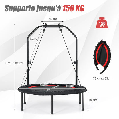 Trampoline De Fitness Pliable 101Cm Avec 2 Bandes De Résistance Main Courante Hauteur Réglable Charge 150 Kg Pour Enfants Bleu/Vert/Rouge