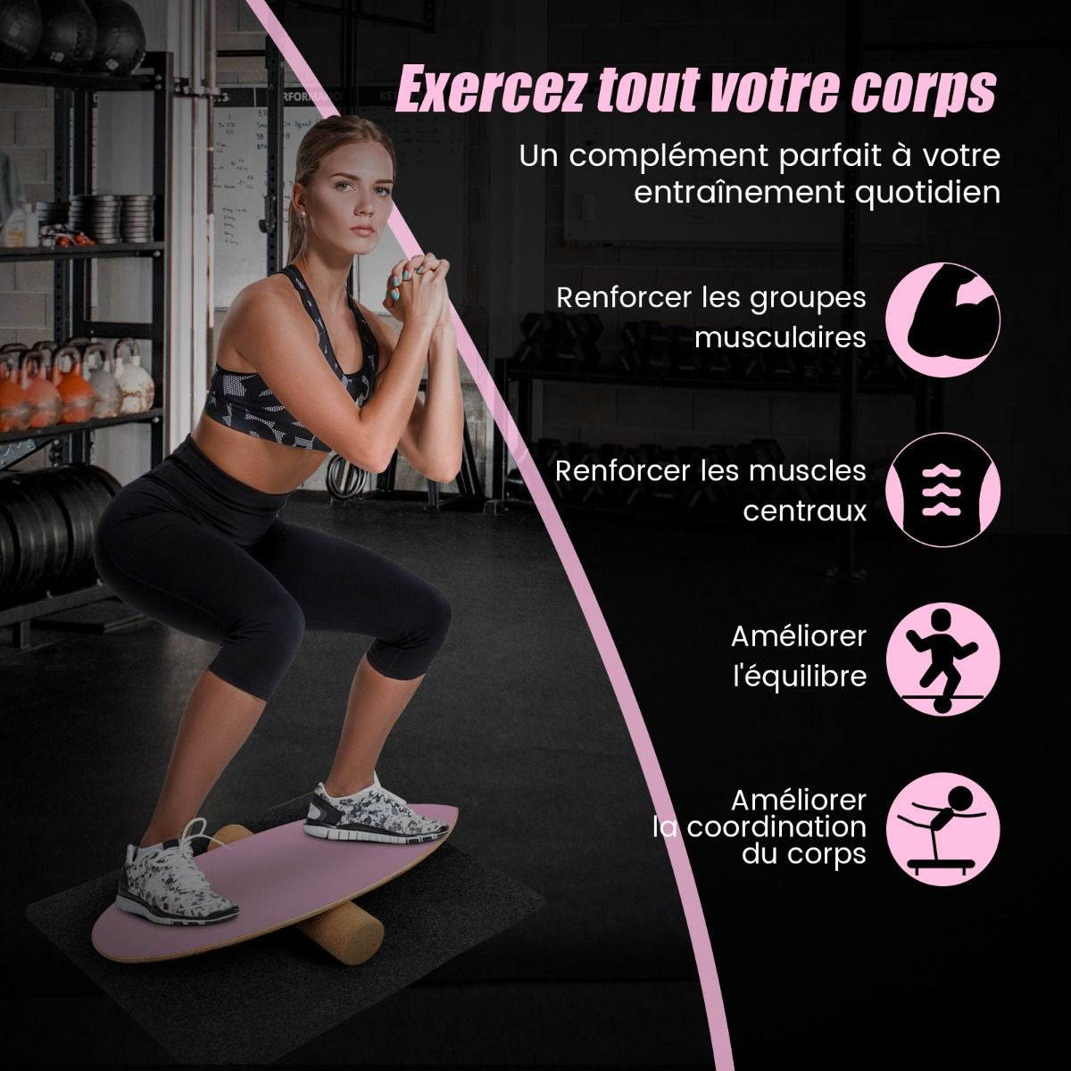 Planche D’Entraînement Pour L’Équilibre Avec Rouleau Et Tapis Antidérapant Pour Skateboard Hockey Snowboard 8 Couleurs Au Choix