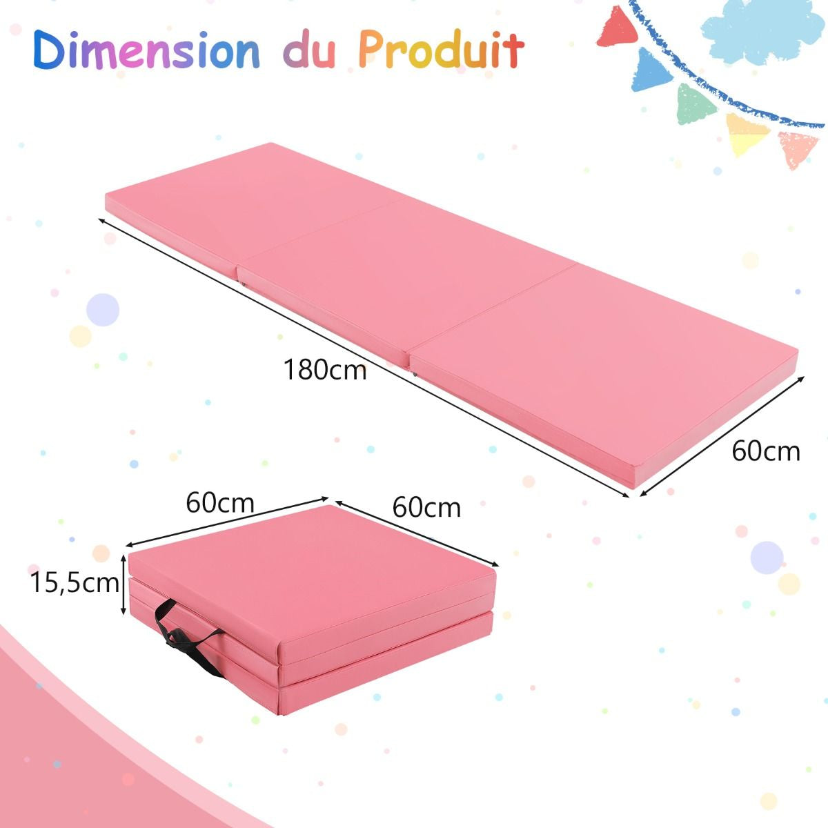 Tapis De Gymnastique Pliable En 3 Parties Antidérapant Avec 2 Poignées Tapis De Chute De Yoga 10 Couleurs Au Choix