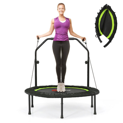 Trampoline De Fitness Pliable 101Cm Avec 2 Bandes De Résistance Main Courante Hauteur Réglable Charge 150 Kg Pour Enfants Bleu/Vert/Rouge