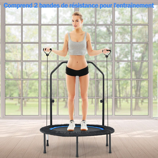 Trampoline De Fitness Pliable 101Cm Avec 2 Bandes De Résistance Main Courante Hauteur Réglable Charge 150 Kg Pour Enfants Bleu/Vert/Rouge