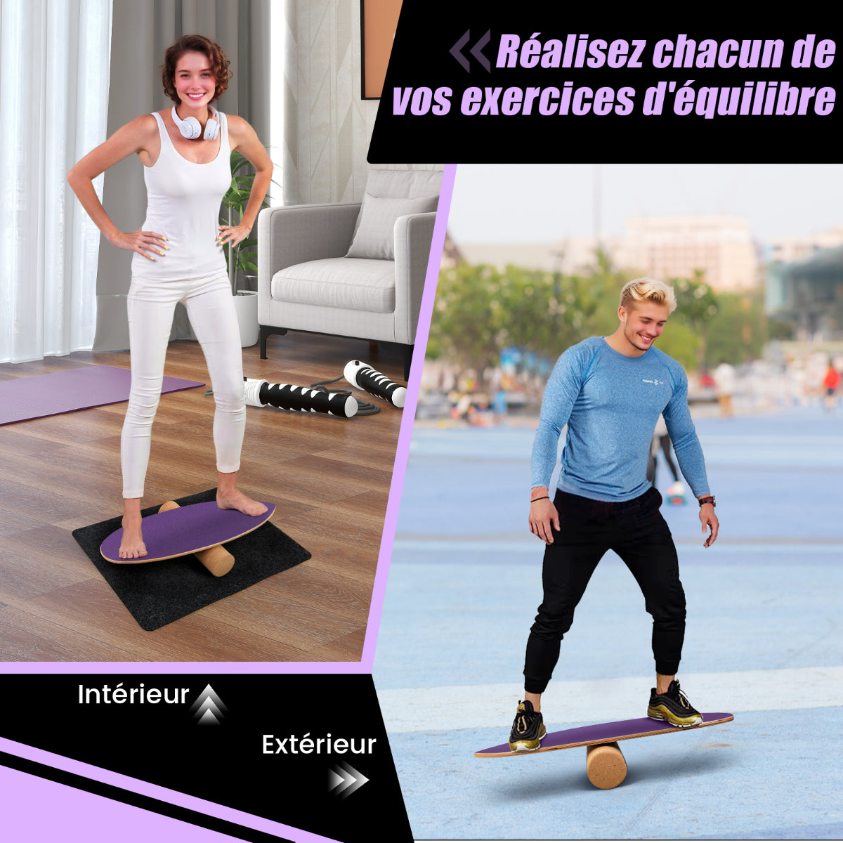 Planche D’Entraînement Pour L’Équilibre Avec Rouleau Et Tapis Antidérapant Pour Skateboard Hockey Snowboard 8 Couleurs Au Choix